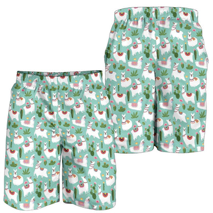 Llama with Cactus Themed Print Mens Shorts-JTAMIGO.COM