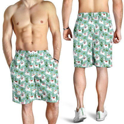Llama with Cactus Themed Print Mens Shorts-JTAMIGO.COM