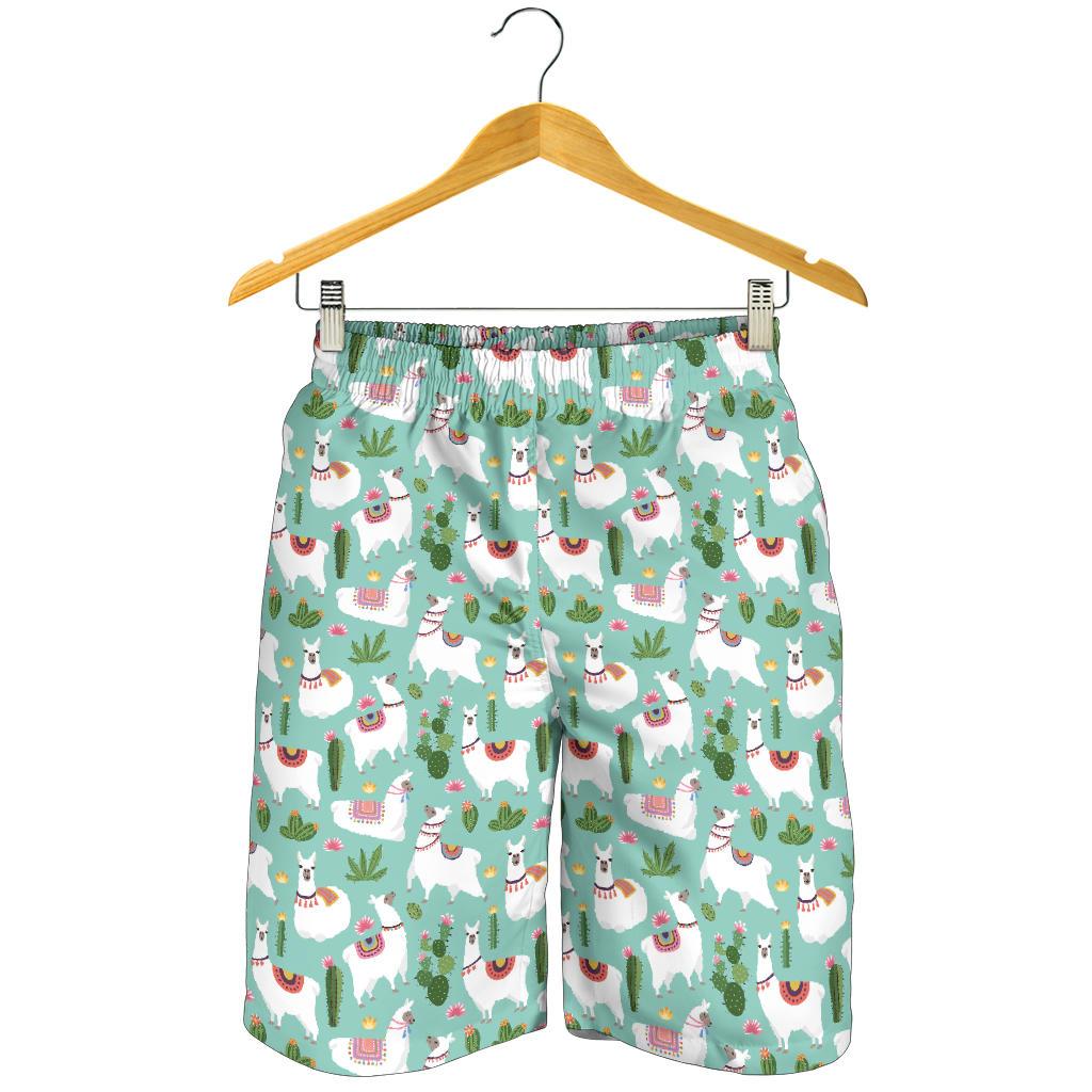 Llama with Cactus Themed Print Mens Shorts-JTAMIGO.COM