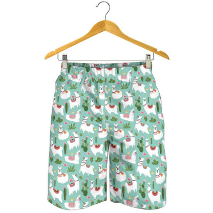 Llama with Cactus Themed Print Mens Shorts-JTAMIGO.COM