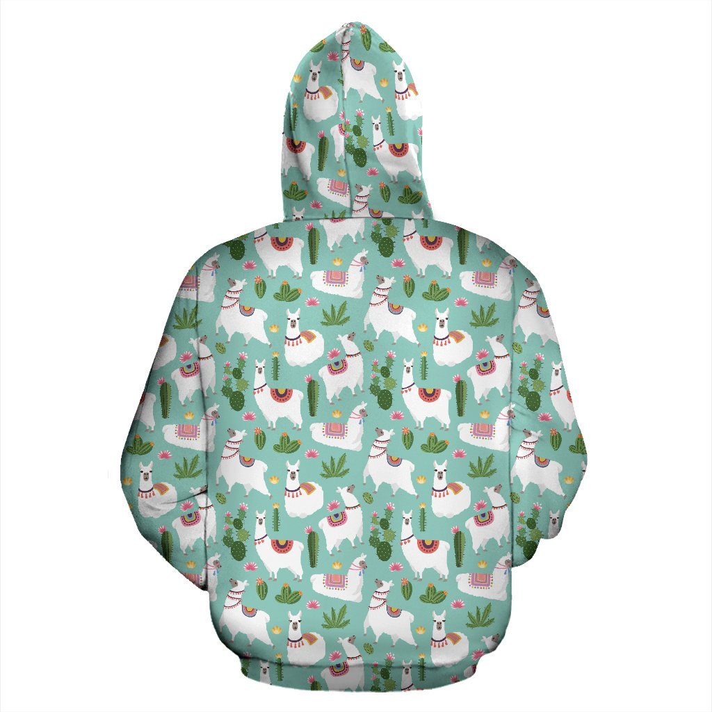 Llama with Cactus Themed Print Pullover Hoodie