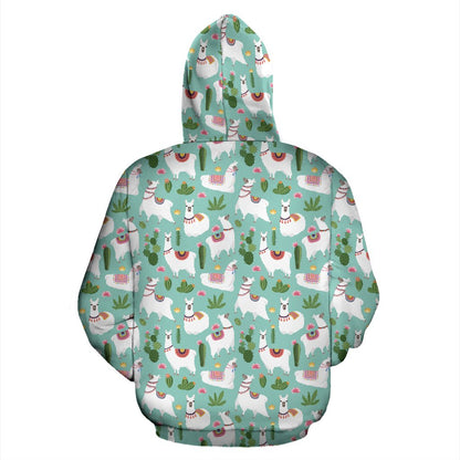Llama with Cactus Themed Print Pullover Hoodie