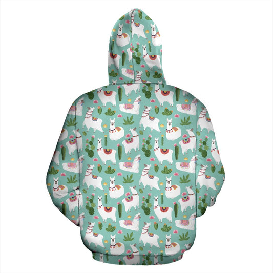 Llama with Cactus Themed Print Pullover Hoodie