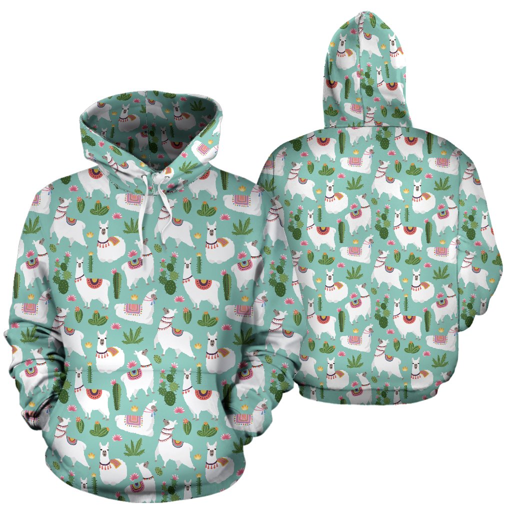 Llama with Cactus Themed Print Pullover Hoodie