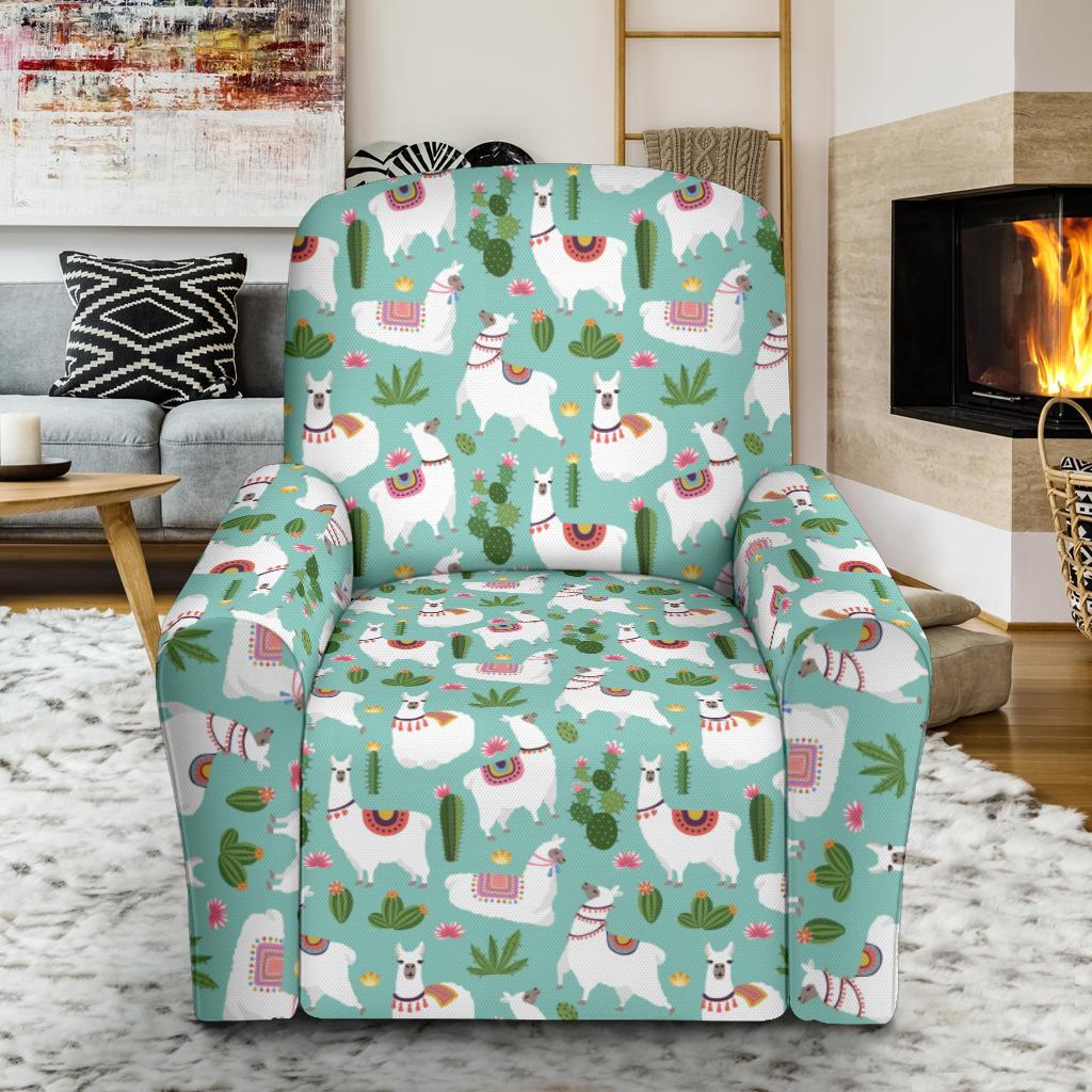 Llama with Cactus Themed Print Recliner Slipcover-JTAMIGO.COM