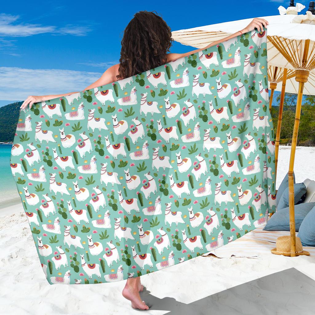 Llama with Cactus Themed Print Sarong Pareo Wrap
