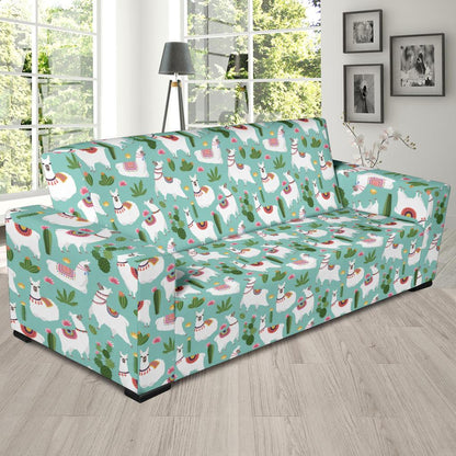 Llama with Cactus Themed Print Sofa Slipcover-JTAMIGO.COM