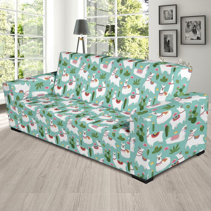 Llama with Cactus Themed Print Sofa Slipcover-JTAMIGO.COM