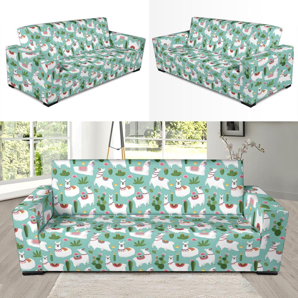 Llama with Cactus Themed Print Sofa Slipcover-JTAMIGO.COM