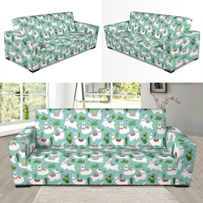 Llama with Cactus Themed Print Sofa Slipcover-JTAMIGO.COM