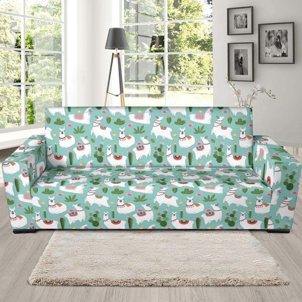 Llama with Cactus Themed Print Sofa Slipcover-JTAMIGO.COM