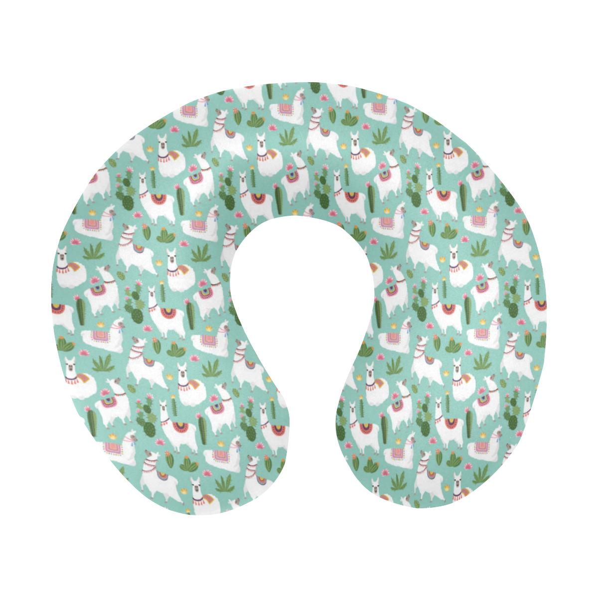 Llama with Cactus Themed Print U-Shaped Travel Neck Pillow-JTAMIGO.COM