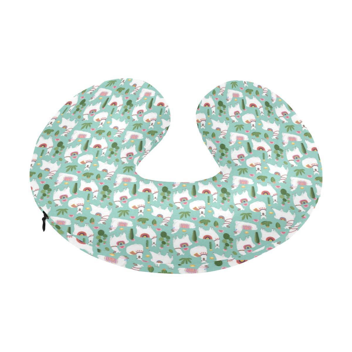 Llama with Cactus Themed Print U-Shaped Travel Neck Pillow-JTAMIGO.COM
