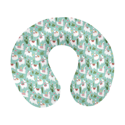 Llama with Cactus Themed Print U-Shaped Travel Neck Pillow-JTAMIGO.COM