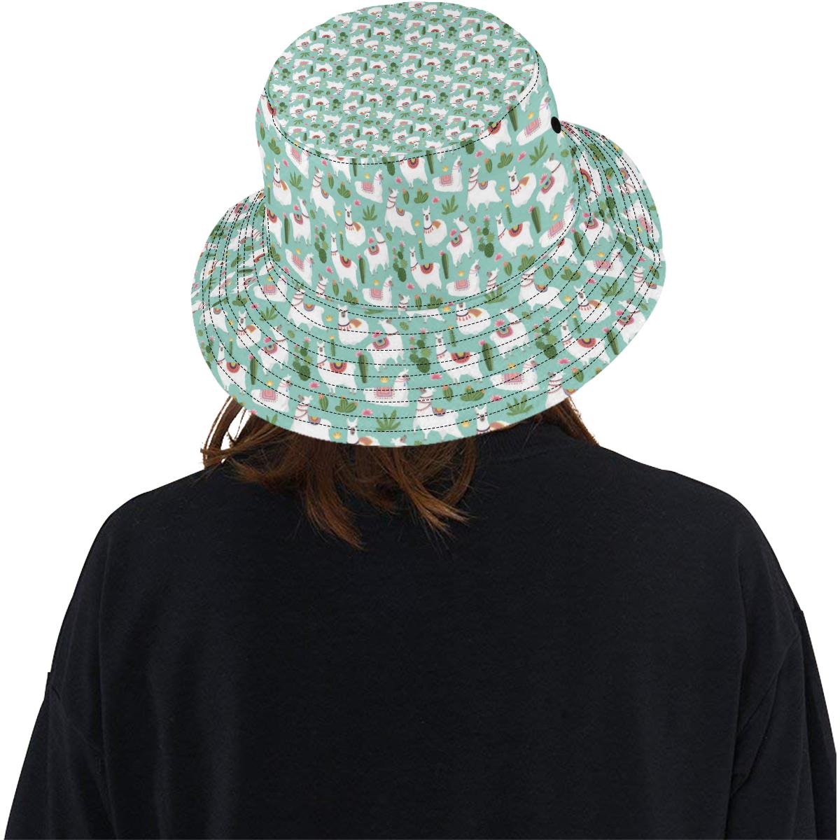 Llama with Cactus Themed Print Unisex Bucket Hat