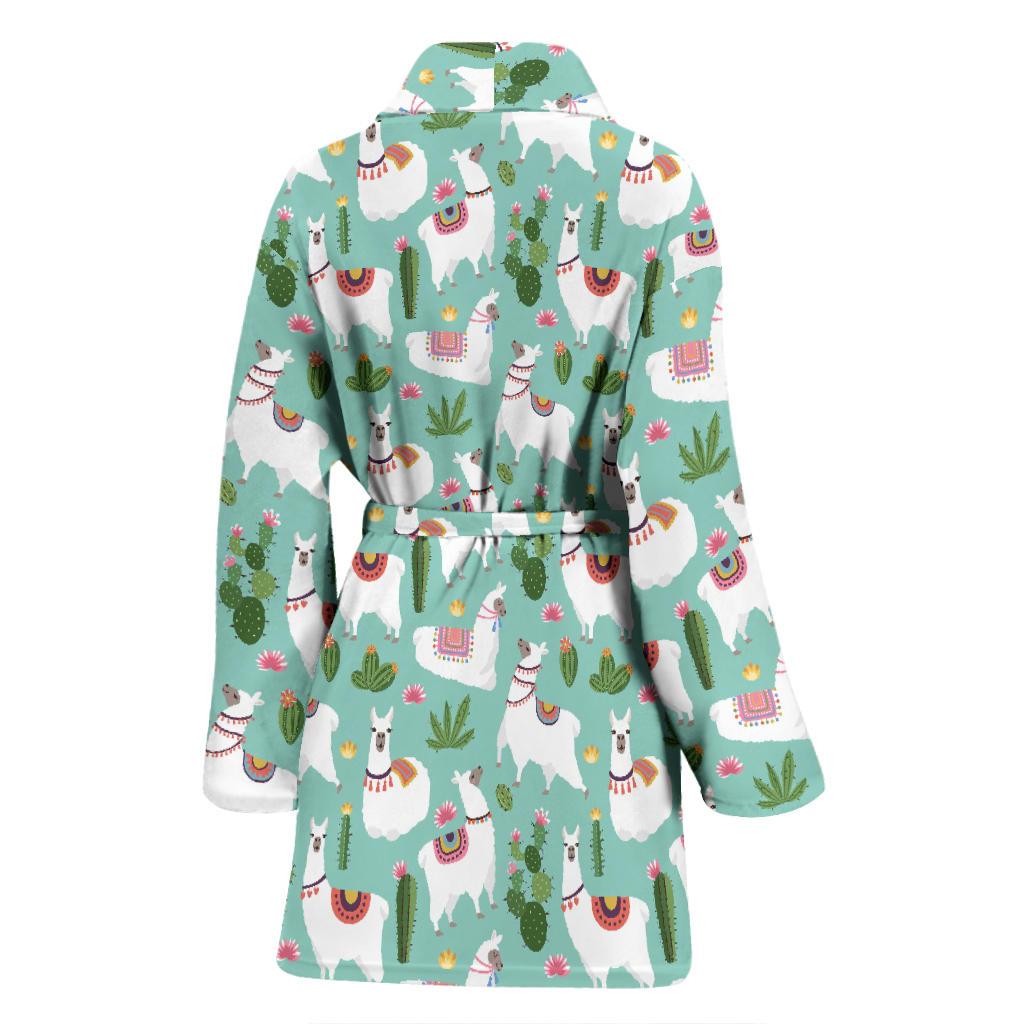 Llama with Cactus Themed Print Women Bath Robe-JTAMIGO.COM