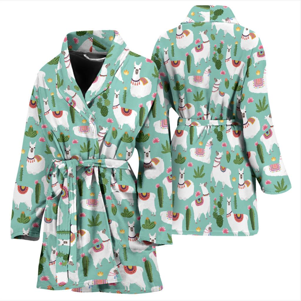 Llama with Cactus Themed Print Women Bath Robe-JTAMIGO.COM