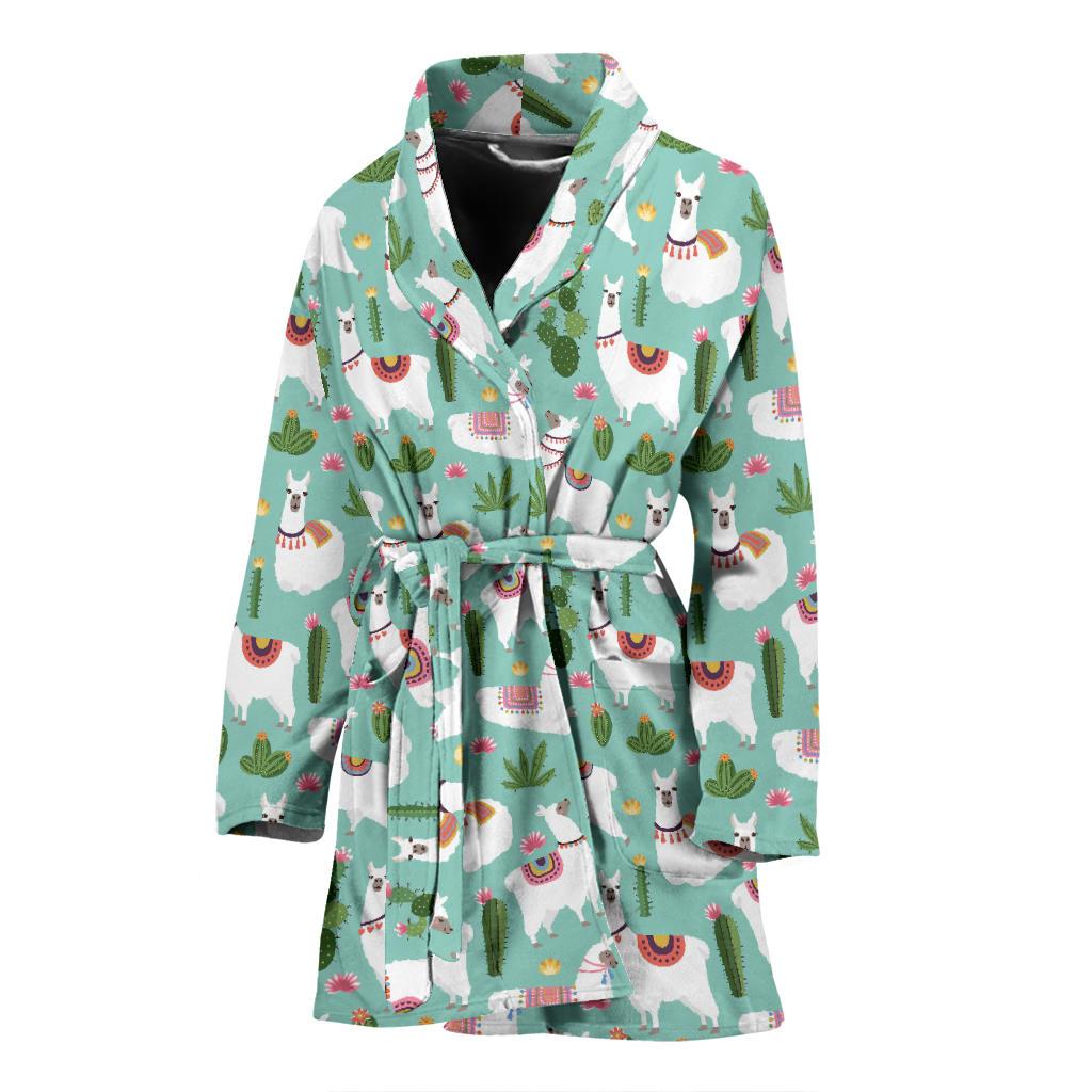 Llama with Cactus Themed Print Women Bath Robe-JTAMIGO.COM