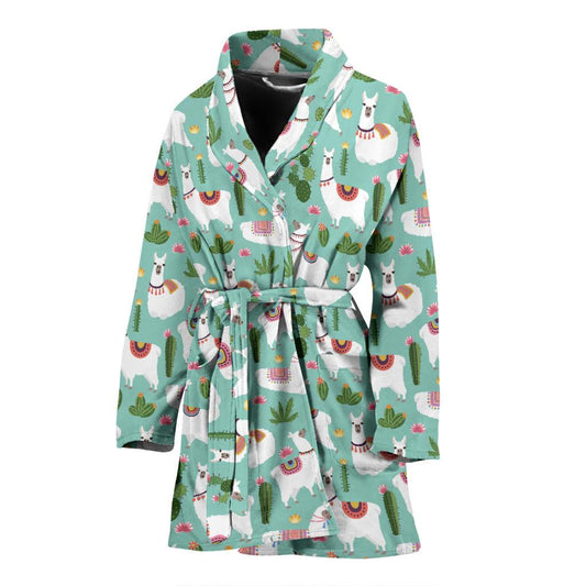 Llama with Cactus Themed Print Women Bath Robe-JTAMIGO.COM