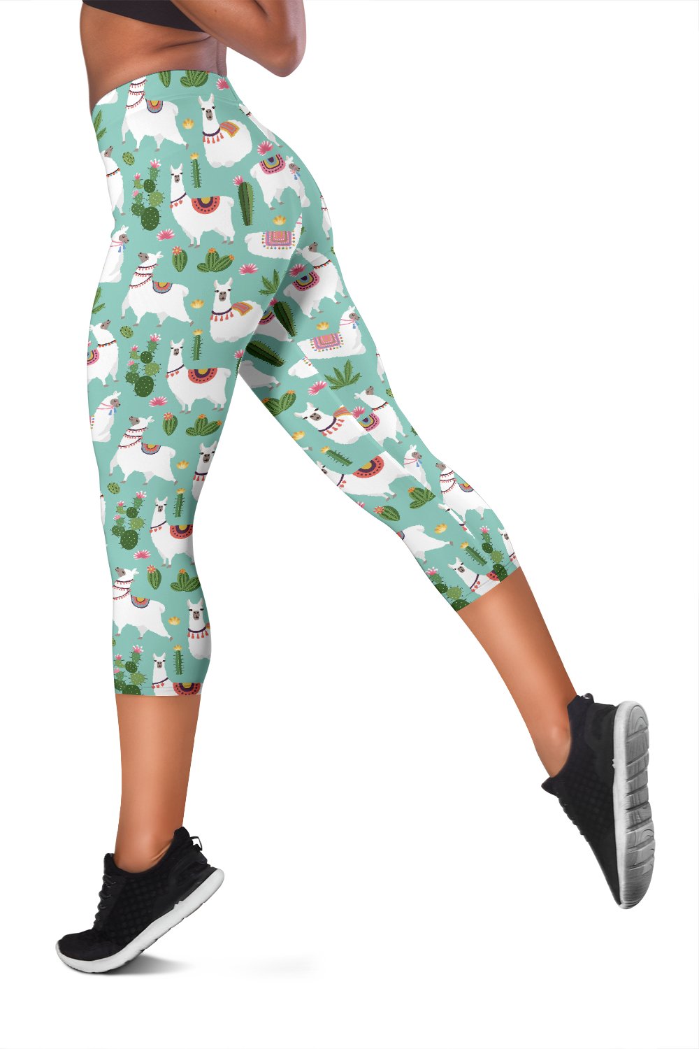 Llama with Cactus Themed Print Women Capris