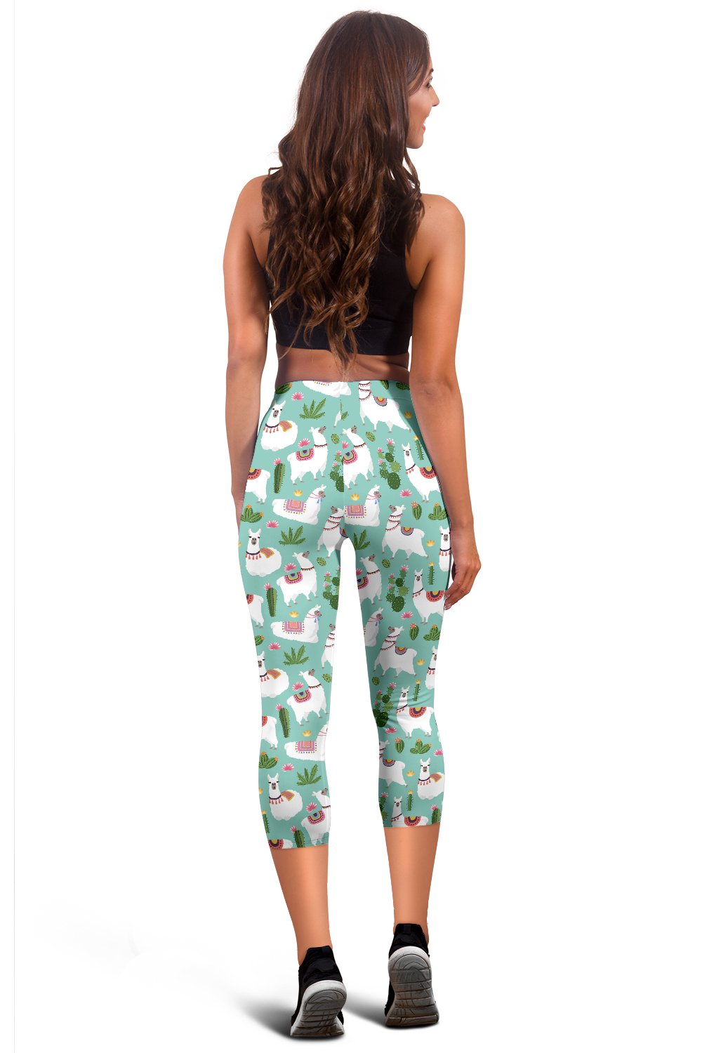 Llama with Cactus Themed Print Women Capris
