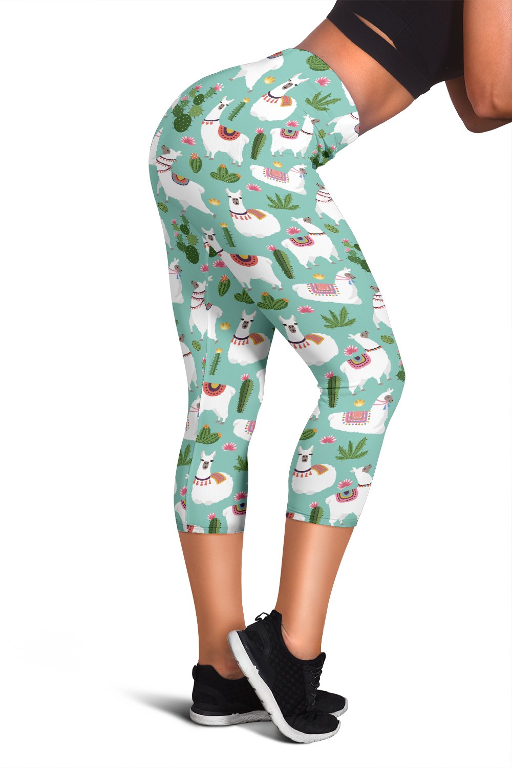 Llama with Cactus Themed Print Women Capris