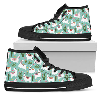 Llama with Cactus Themed Print Women High Top Shoes