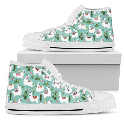 Llama with Cactus Themed Print Women High Top Shoes