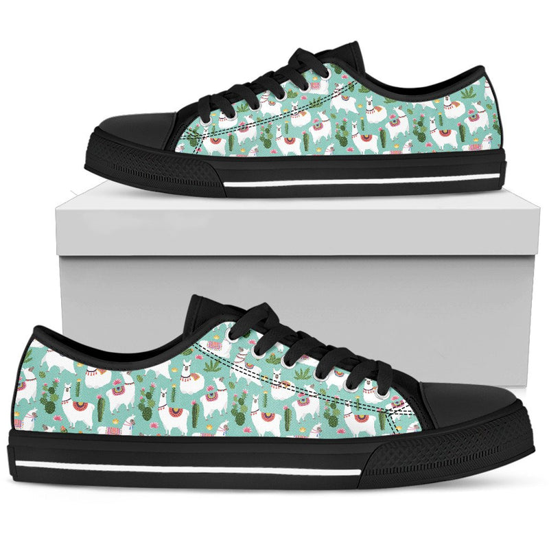 Llama with Cactus Themed Print Women Low Top Shoes