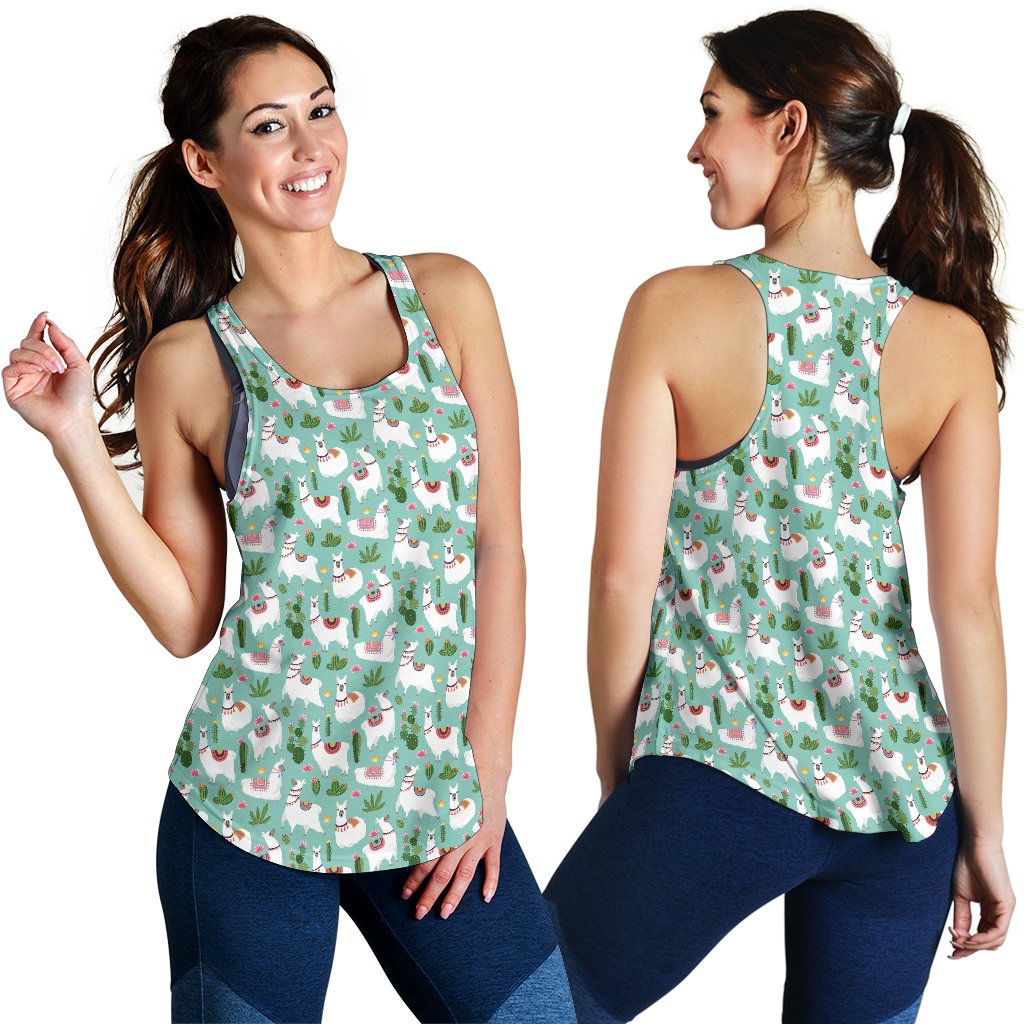 Llama With Cactus Themed Print Women Racerback Tank Top