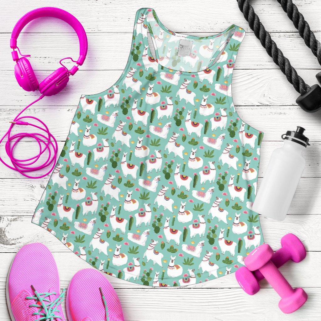Llama With Cactus Themed Print Women Racerback Tank Top