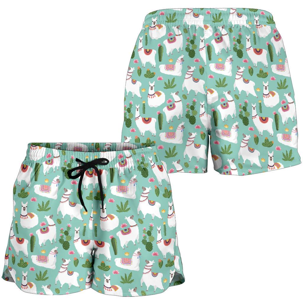 Llama with Cactus Themed Print Women Shorts-JTAMIGO.COM