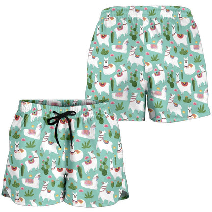Llama with Cactus Themed Print Women Shorts-JTAMIGO.COM