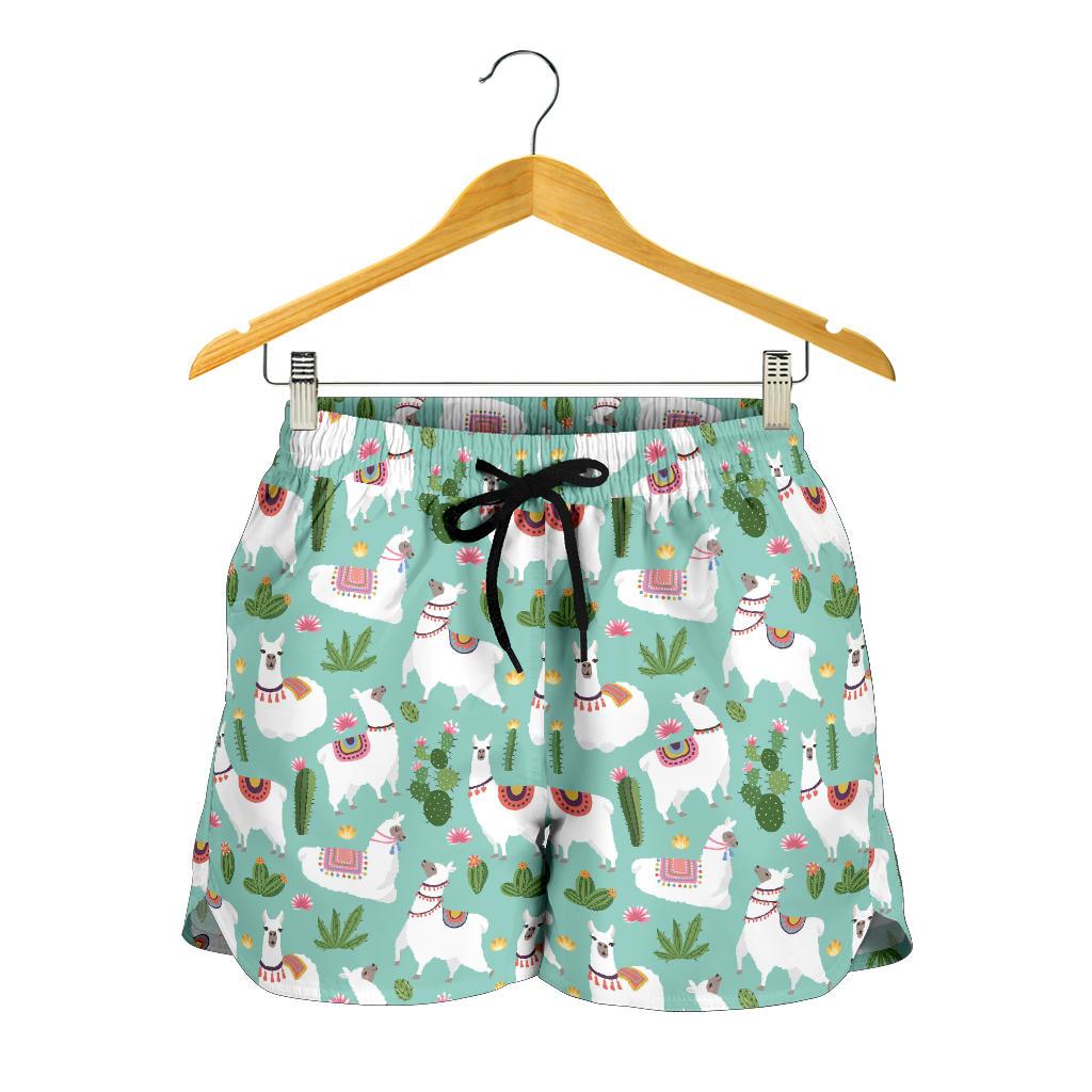 Llama with Cactus Themed Print Women Shorts-JTAMIGO.COM