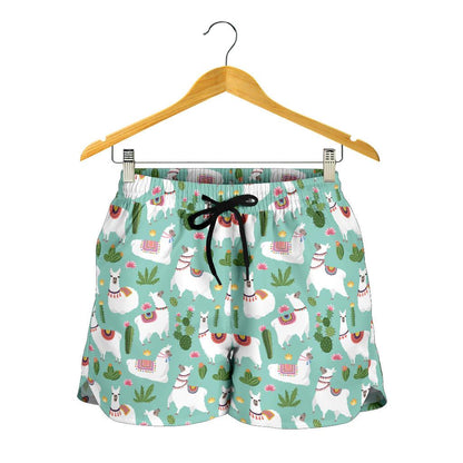 Llama with Cactus Themed Print Women Shorts-JTAMIGO.COM