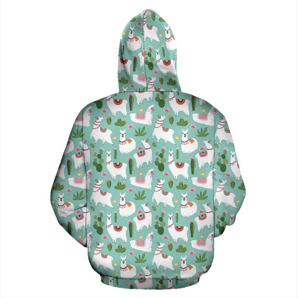 Llama with Cactus Themed Print Zip Up Hoodie