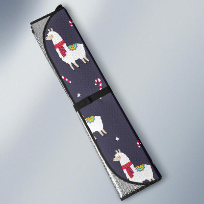 Llama with Candy Cane Themed Print Car Sun Shade For Windshield