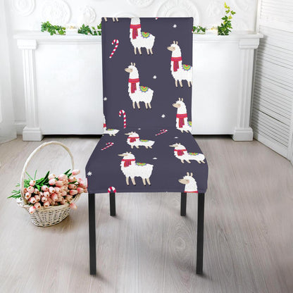 Llama with Candy Cane Themed Print Dining Chair Slipcover-JTAMIGO.COM