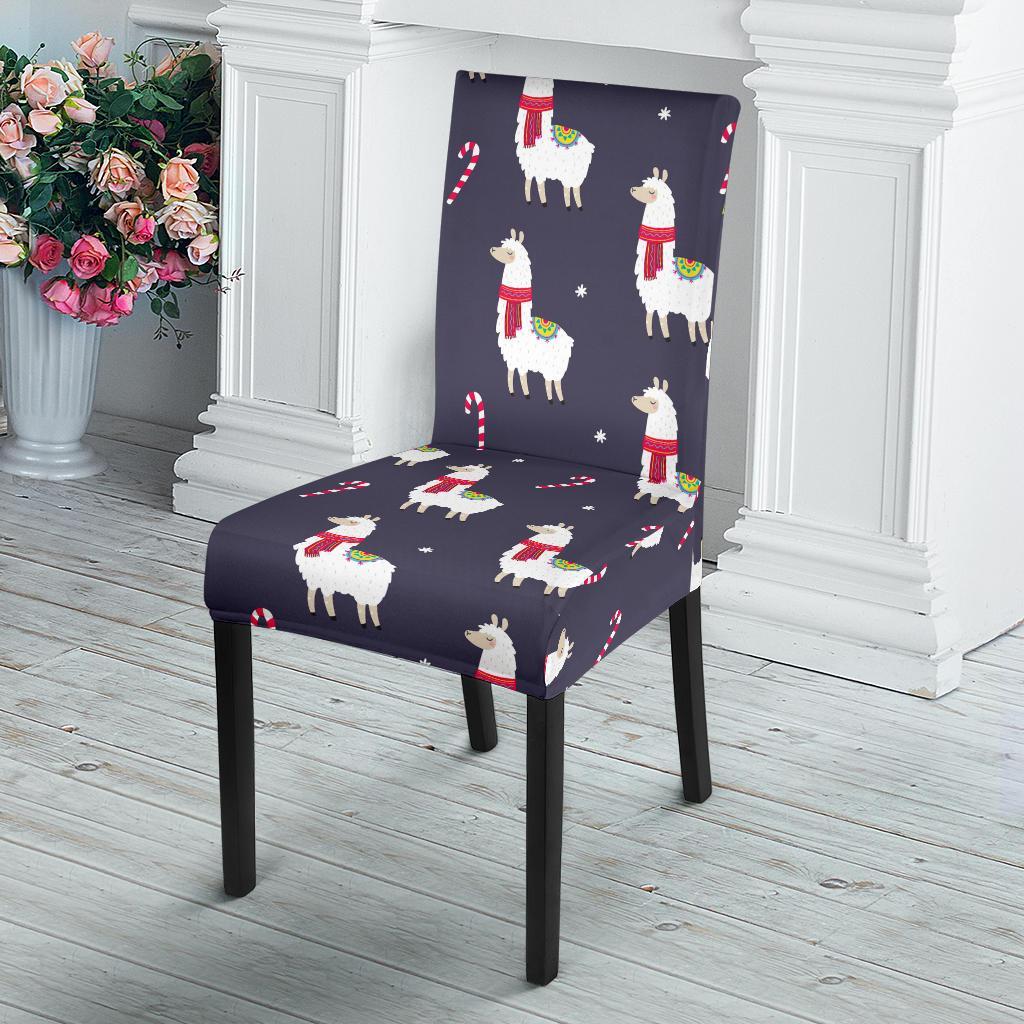 Llama with Candy Cane Themed Print Dining Chair Slipcover-JTAMIGO.COM
