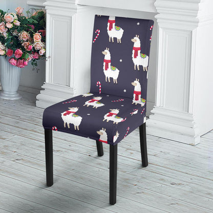 Llama with Candy Cane Themed Print Dining Chair Slipcover-JTAMIGO.COM
