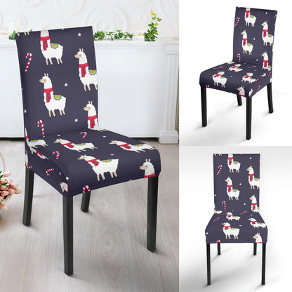 Llama with Candy Cane Themed Print Dining Chair Slipcover-JTAMIGO.COM