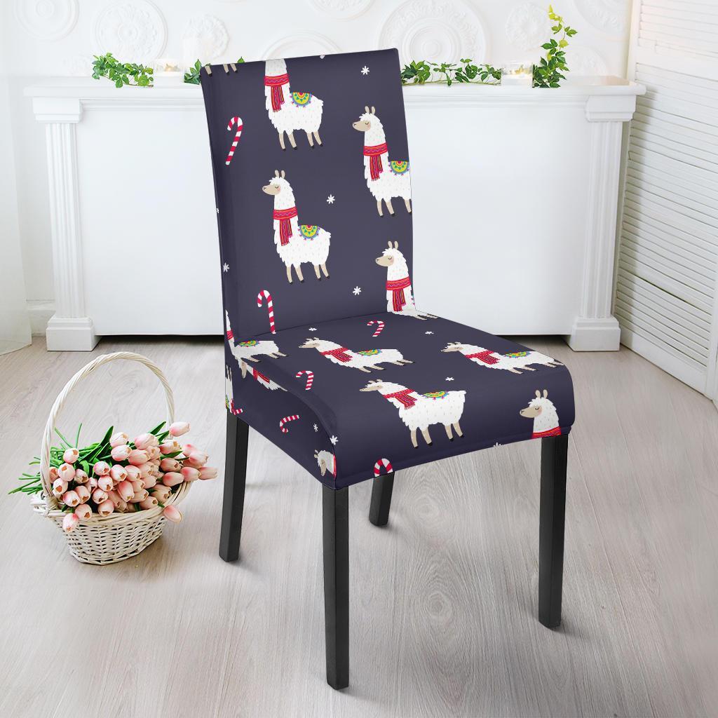 Llama with Candy Cane Themed Print Dining Chair Slipcover-JTAMIGO.COM
