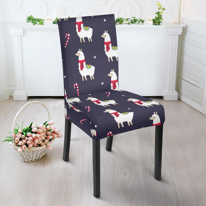 Llama with Candy Cane Themed Print Dining Chair Slipcover-JTAMIGO.COM