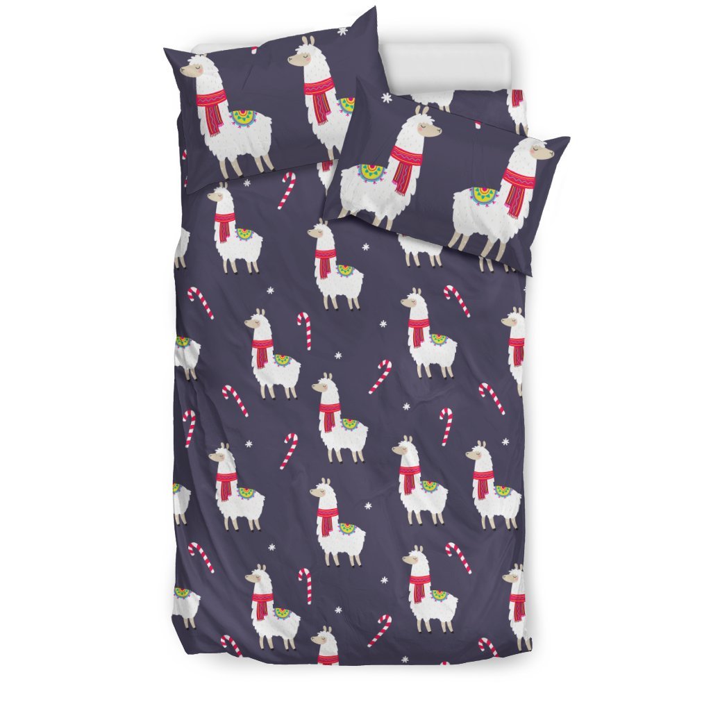 Llama with Candy Cane Themed Print Duvet Cover Bedding Set