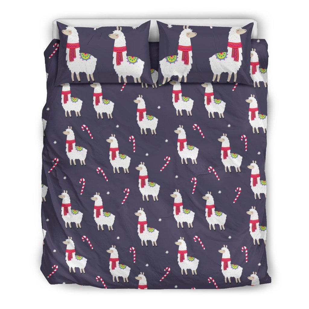 Llama with Candy Cane Themed Print Duvet Cover Bedding Set