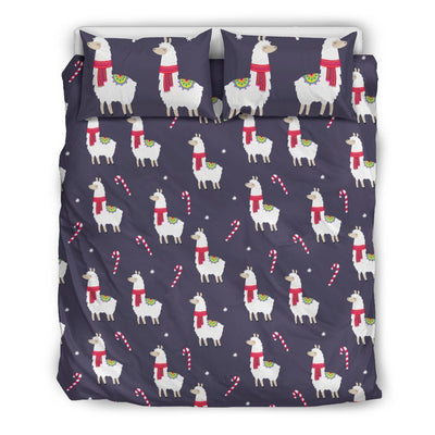 Llama with Candy Cane Themed Print Duvet Cover Bedding Set