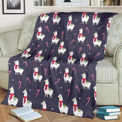 Llama With Candy Cane Themed Print Fleece Blanket