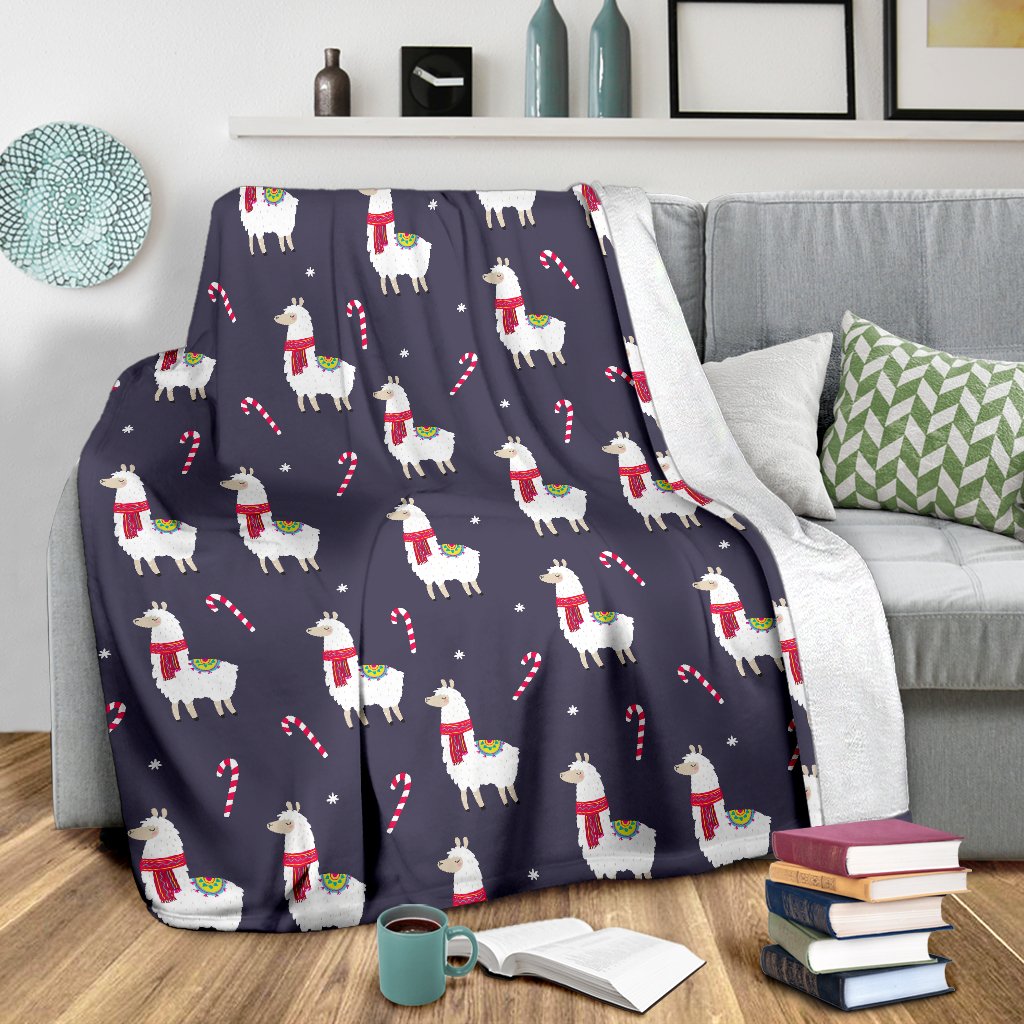 Llama With Candy Cane Themed Print Fleece Blanket