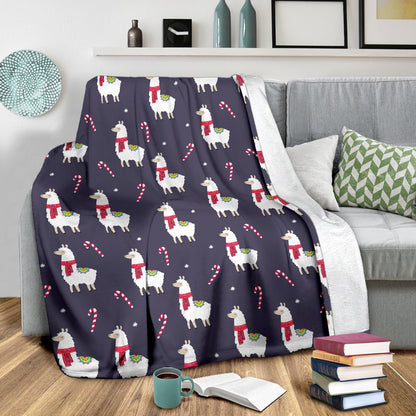 Llama With Candy Cane Themed Print Fleece Blanket