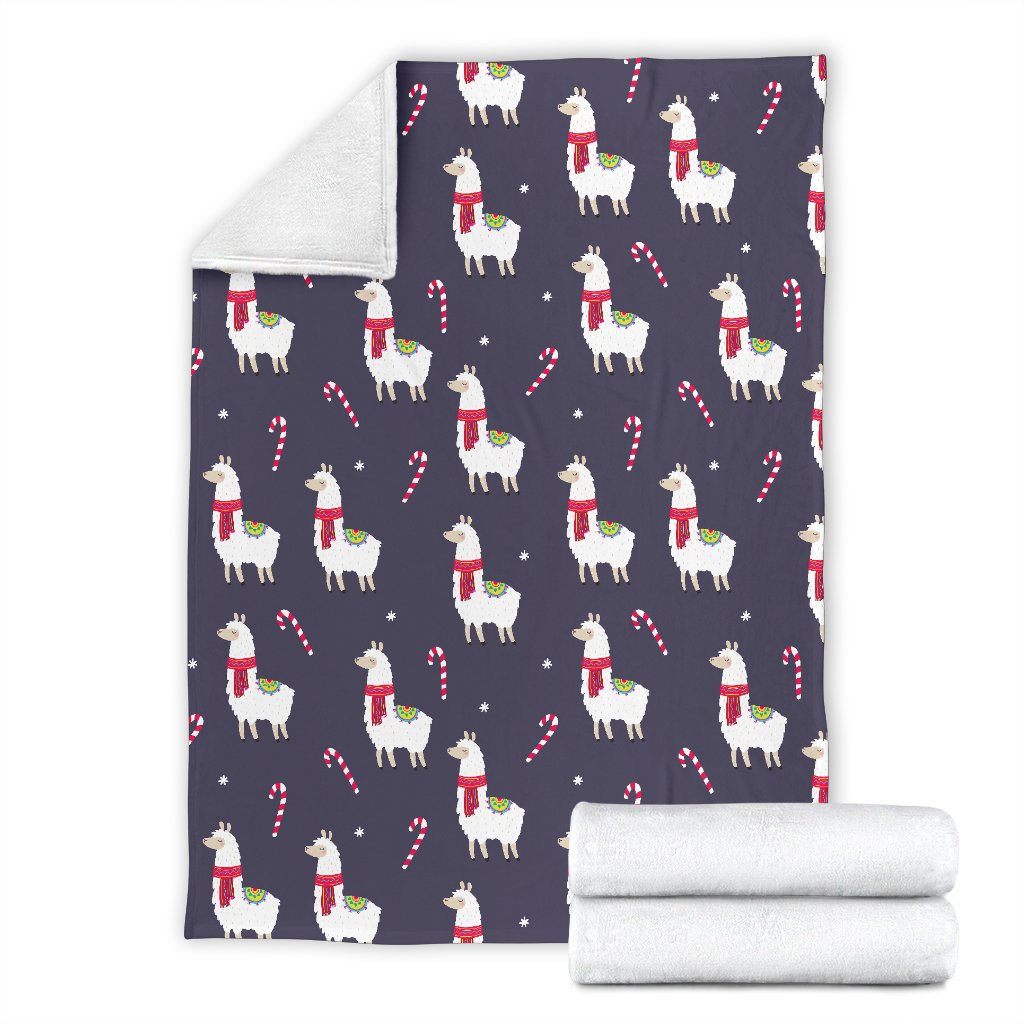 Llama With Candy Cane Themed Print Fleece Blanket